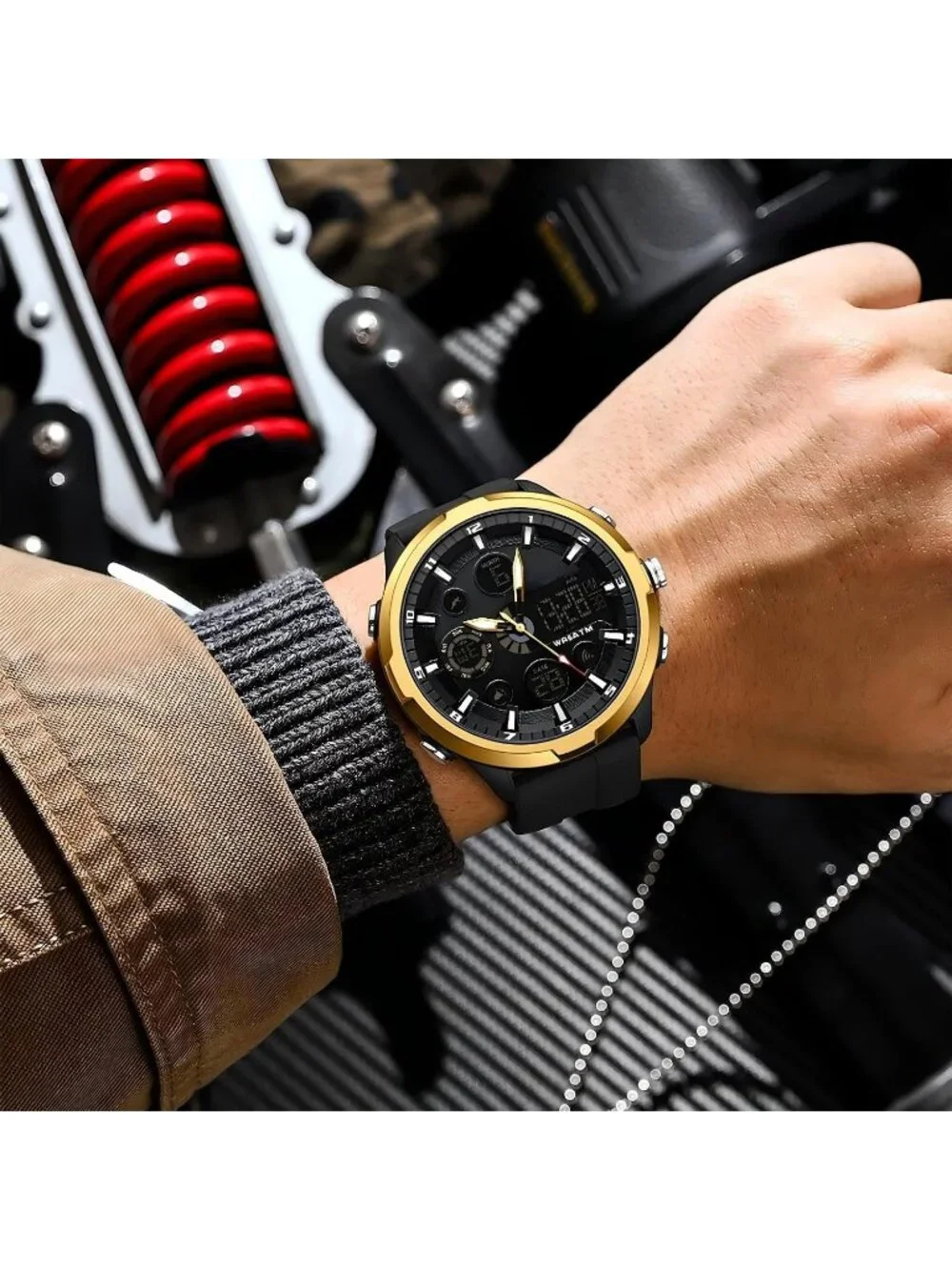 Men Gold Large Face Watches Chronograph Waterproof Sport Military Heavy Duty